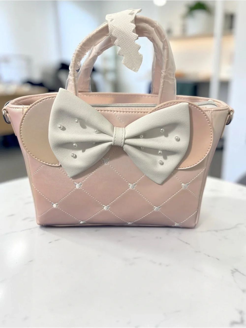 Disney Loungefly Minnie Mouse Pink Quilted Bow Crossbody Satchel Bag NWT
